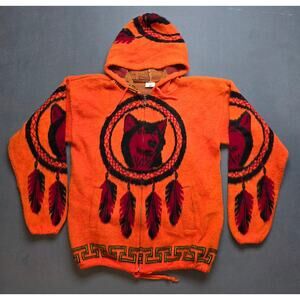 Andes Artesania Med Artsy Hoodie Wolf Dreamcatcher Tribal Feathers Native Bright